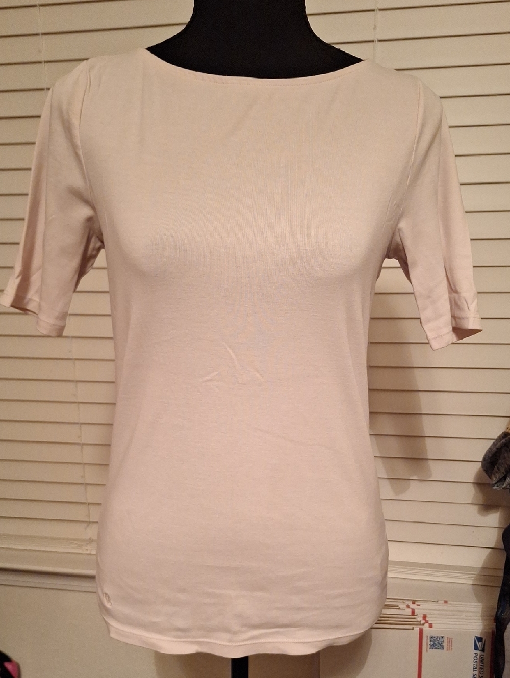 Ralph Lauren Short Sleeve Boatneck Tee in Light Pink Cream